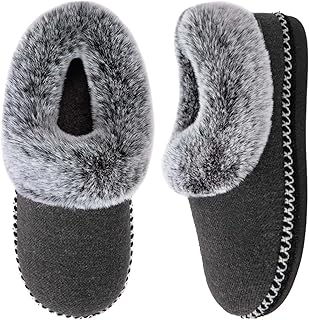 EverFoams Women's Bootie Slippers Warm Soft Comfy Memory Foam Non-slip Indoor House Shoes with Fluffy Collar