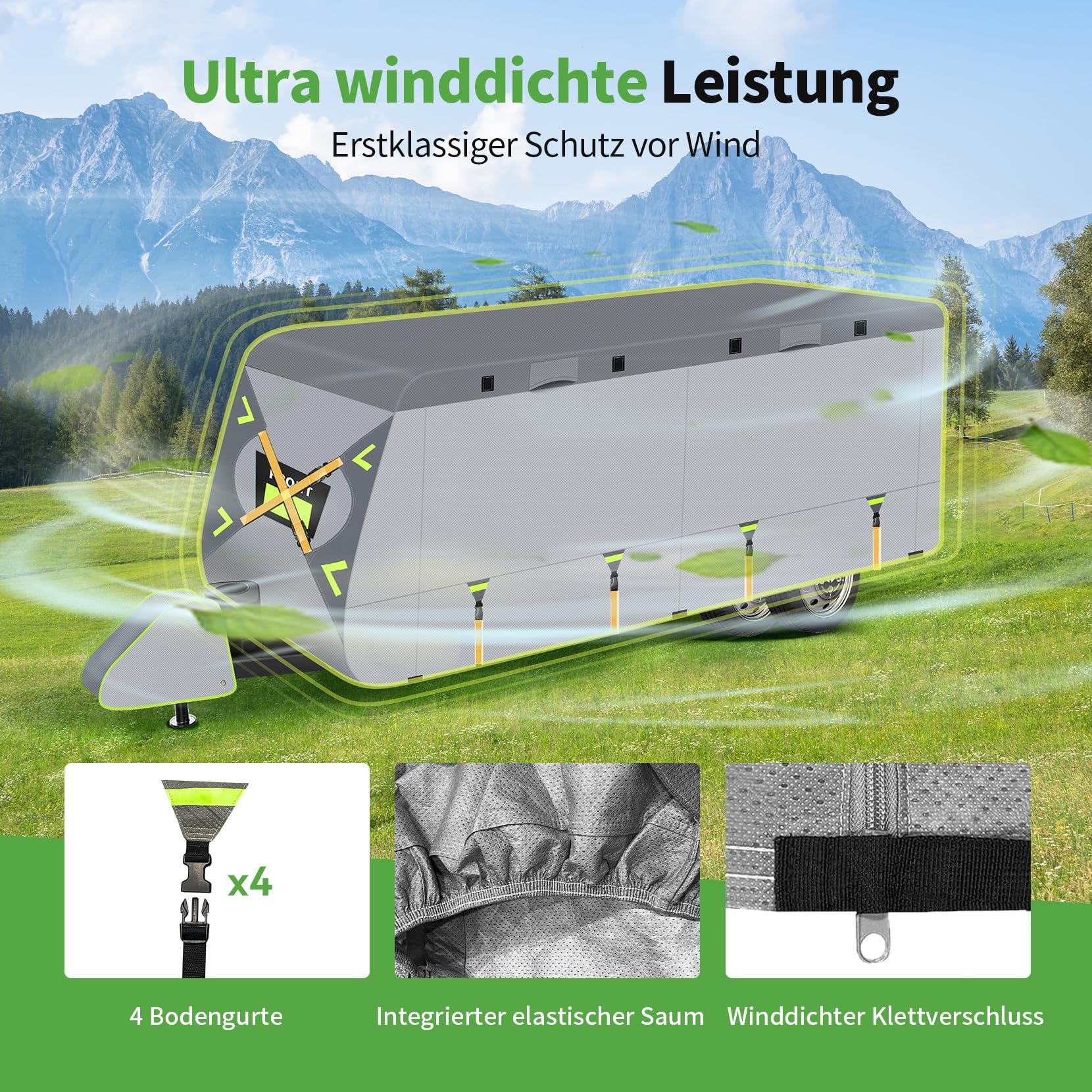 Wohnwagen Abdeckung 8-lagig 460 x 250 x 220 cm, Wohnmo bil Schutzhülle Wasserdicht & UV-Schutz, Mit Reißverschluss-Türen, Winddicht & Langlebig für Anhänger & Camper