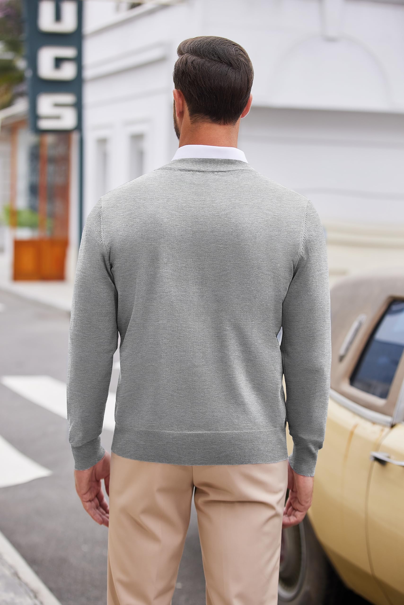 COOFANDY Jersey para Hombre Cuello V Suéter Fino Manga Larga Slim Fit Suéter de Punto Suéter Formal Casual Color Sólido Jersey Invierno Sweater Básico