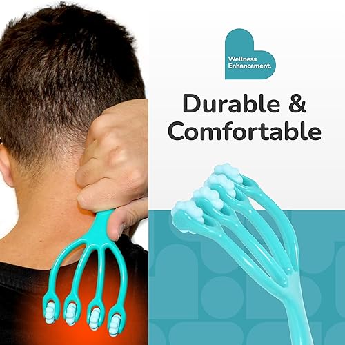 Miniatura 5 de BioSwiss Rodillo de masaje de garra, masajeador muscular de mano con 5 cabezales giratorios para espalda, piernas y hombros