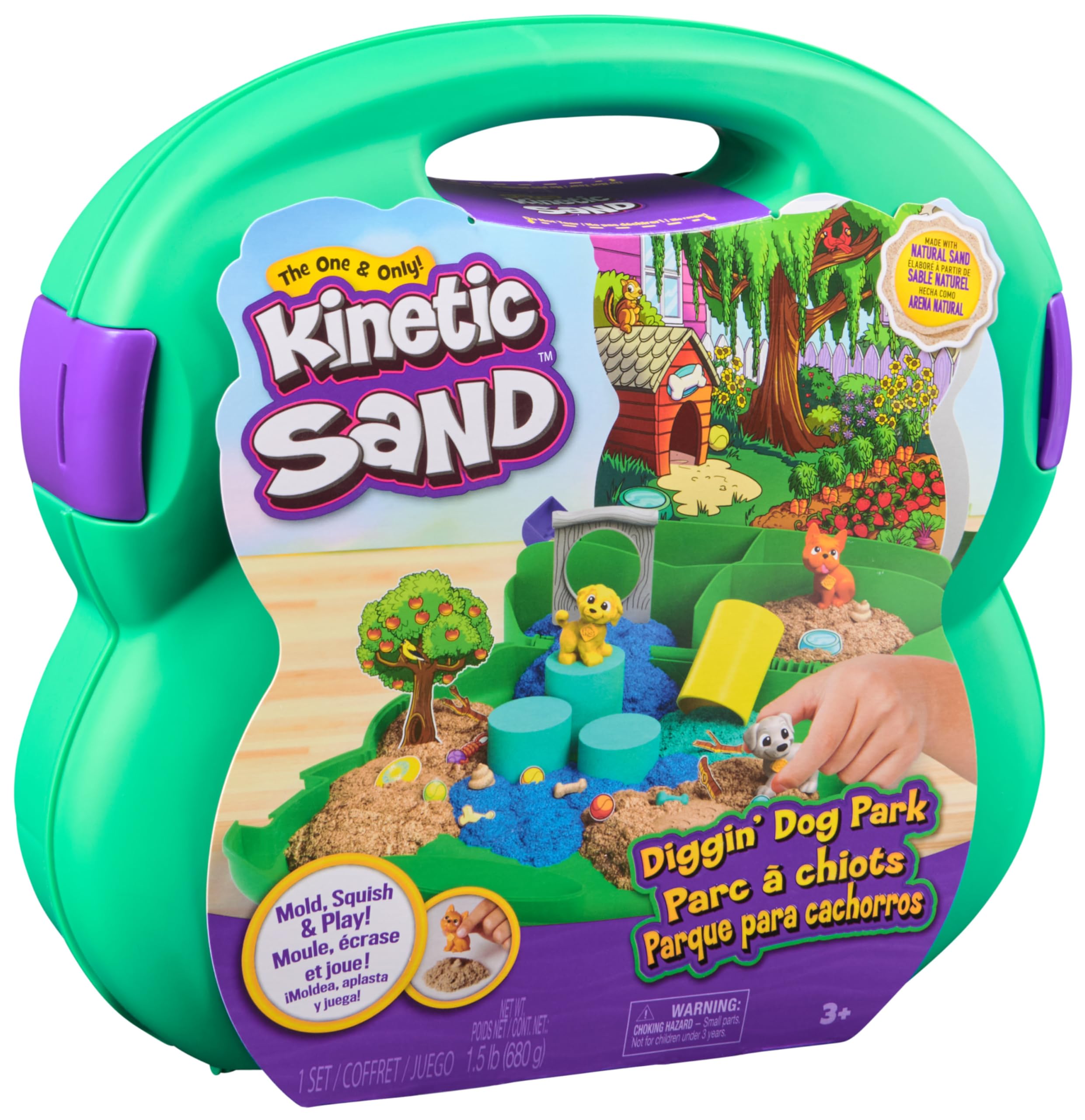 Kinetic Sand Hunde Park Koffer - mit 680 g original kinetischem Sand aus Schweden, erfüllt alle gesetzlichen Anfordreungen, mit 3 Hunden und 2 Werkzeugen, für Kinder ab 3 Jahren