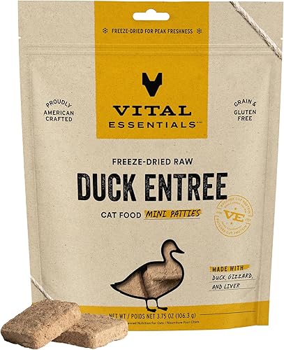 Vital Essentials Alimento crudo liofilizado para gatos, pato mini patties entrante, 3.75 onzas