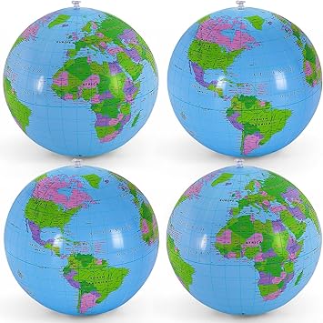 4 Pcs Inflatable Globe,16 Inch Blow up World Globe Beach Ball,Inflatable Earth Beach Ball for Beach Playing or Teaching,Party Bags,Summer Pool Party,PVC Material