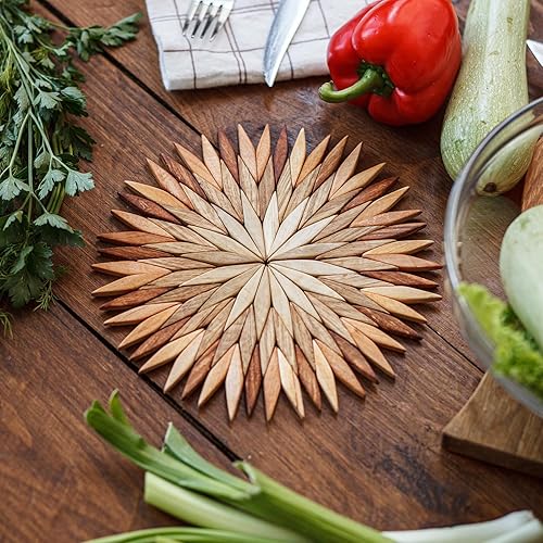 Miniatura 3 de Juego de salvamanteles de madera para tetera natural para platos calientes, resistentes 8.3 pulgadas, ollas y sartenes, 2 almohadillas calientes