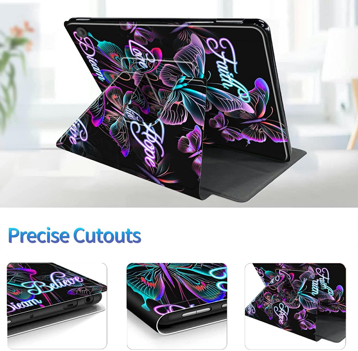 360 Degree Rotation Portable Case for Fire HD 10 & 10 Plus Tablet (Only Compatible with 11th Generation 2021 Release), Smart Standing Protective Cover with Auto Sleep/Wake, Butterfly Positive Quotes