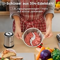 YASHE Elektromos Aprító 500W, 1.8L Rozsdamentes Acél Tál, 4 Dupla Penge, 2 Sebesség 2