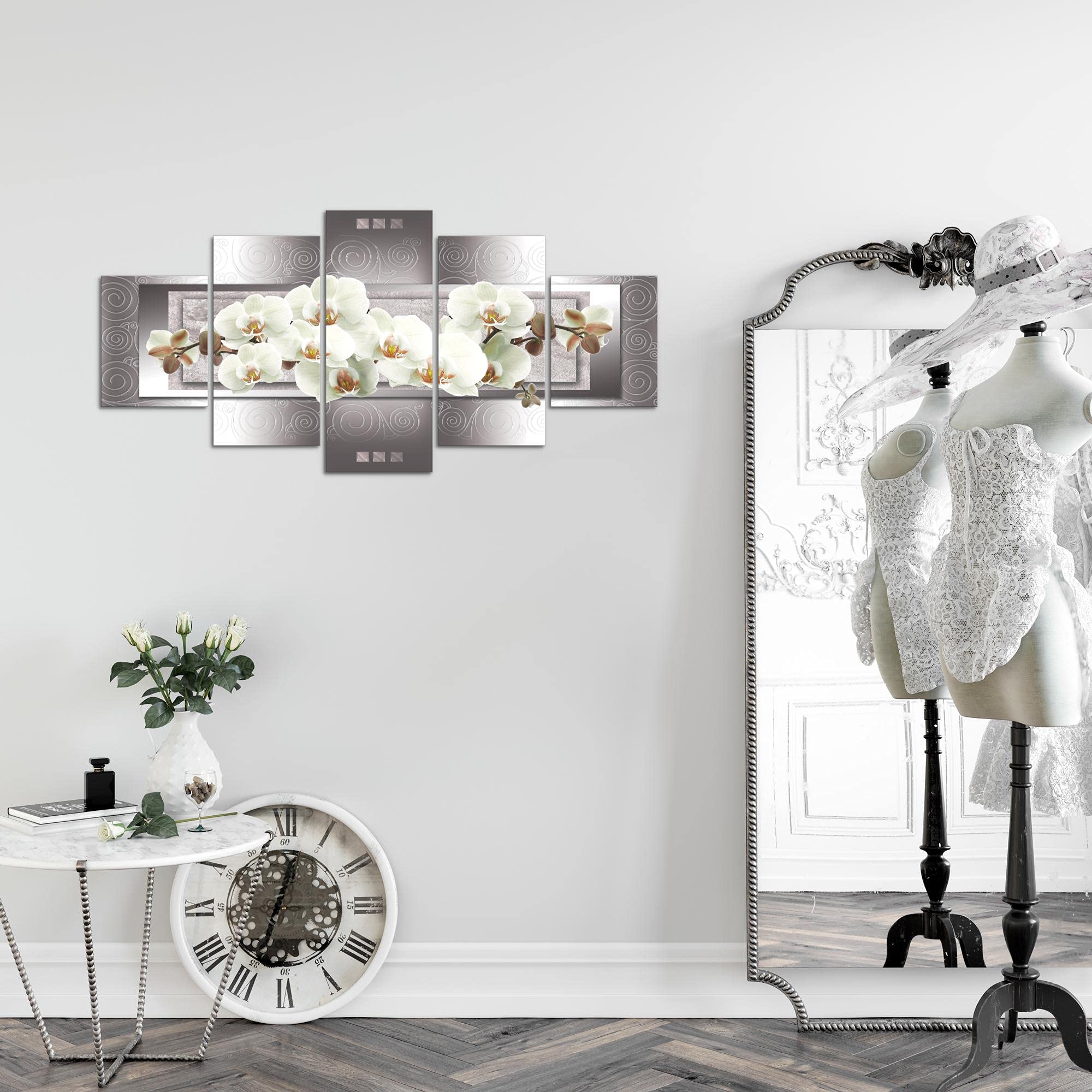 Runa Art Orchidea Fiori Murali Tela Non Tessuta 5 Pezzi Astratto Grigio Beige Camera Da Letto Corridoio 204653a