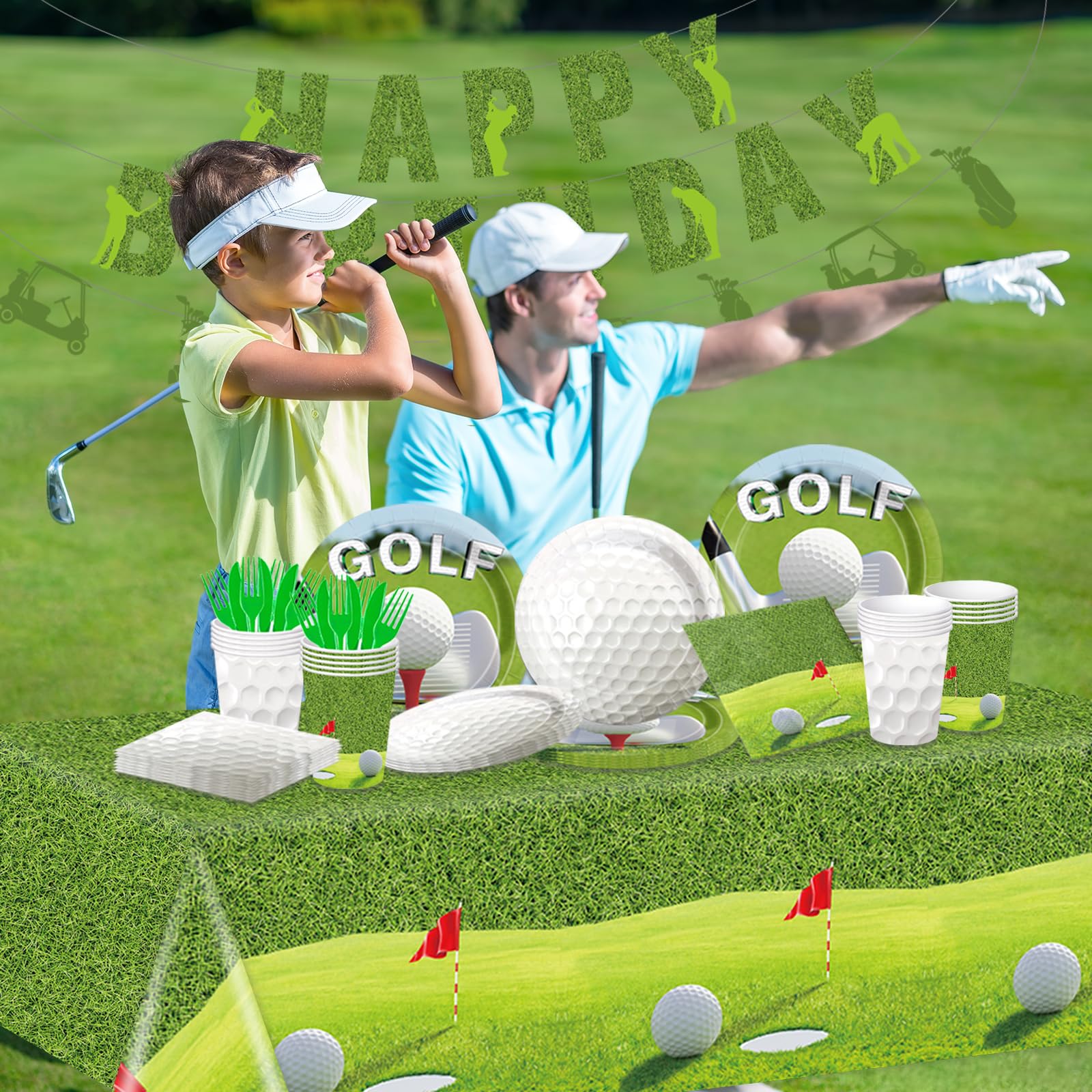 Obussgar Golf-Party Geschirr Set - Komplett-Set Für 20 Personen Mit Tischdecke