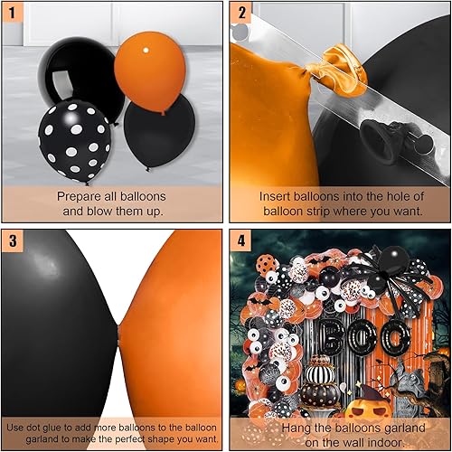 Miniatura 8 de 116 globos de fiesta de Halloween, kit de guirnalda de arco de globos de Halloween, globos de confeti negro naranja, cortina de flecos de aluminio