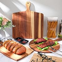 Vista 6 de Zhehao Juego de 3 tablas de cortar de madera de acacia con mango para charcutería queso, tabla de servir tabla de cortar pan de carne, tabla