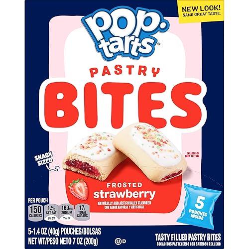 Miniatura 9 de Pop-Tarts Bocaditos de pastelería horneados, aperitivos para niños, almuerzo escolar, fresa esmerilada, caja de 7 onzas (5 bolsas)