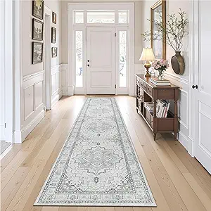 Madane Runner Rugs for Hallway 2x10 Long Washable Non-Slip Hallway Runner Rug Low-Pile Stair Kitchen Runner Soft Throw Carpet for Entrance Living Dining Laundry Room (Grey, 2 x 10)