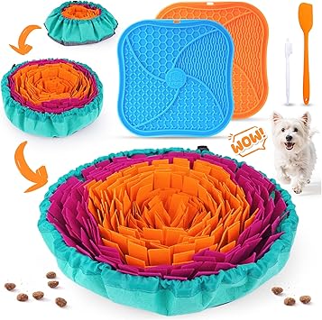 KIPRITII Dog Feeding Set with Snuffle Mat & Lick Mat for Dogs Slow Feeder & Interactive Toys to Keep Dogs Busy and Reduce Anxiety from Boredom