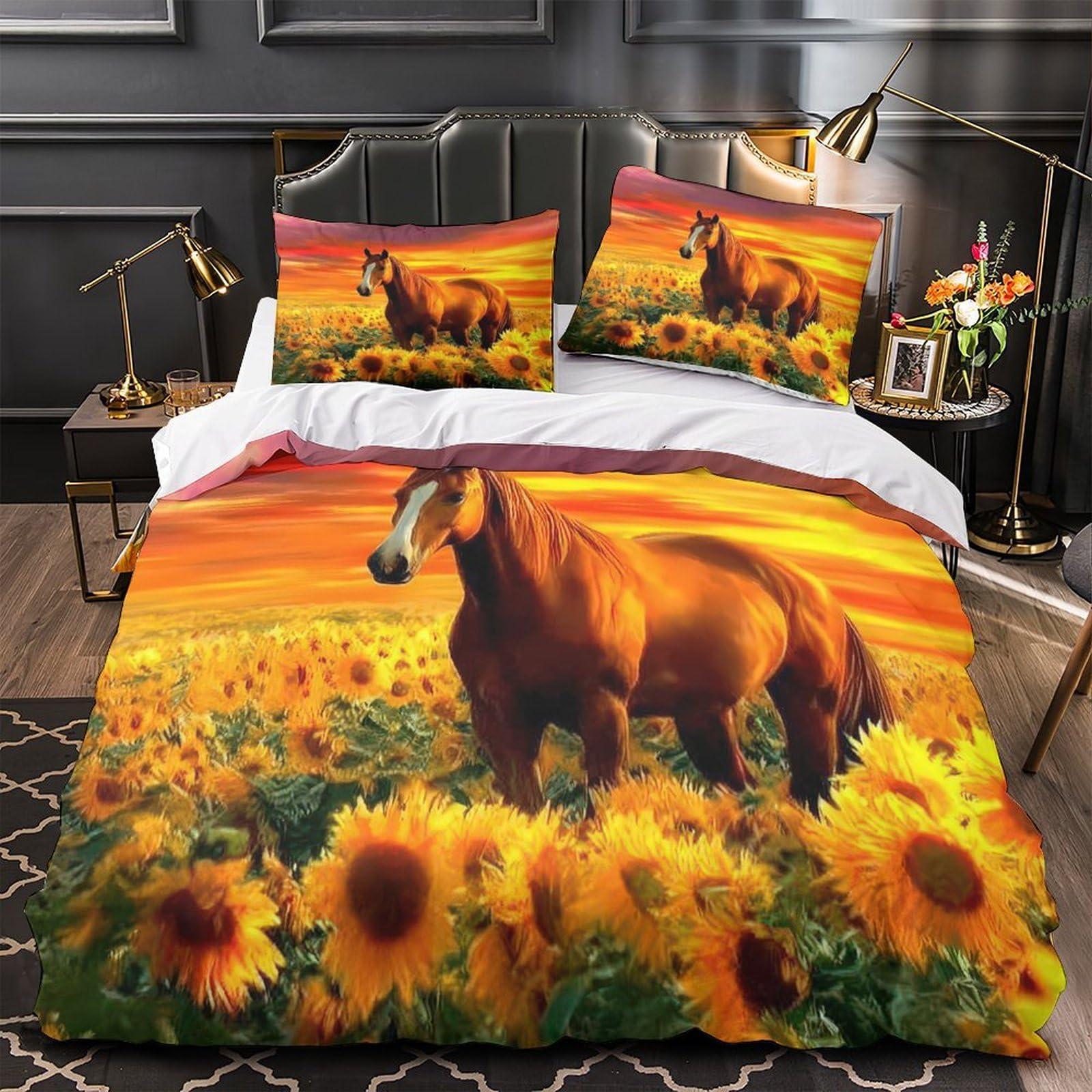Housse de couette tournesols 3D microfibre ultra douce résistante et confortable 135x200cm