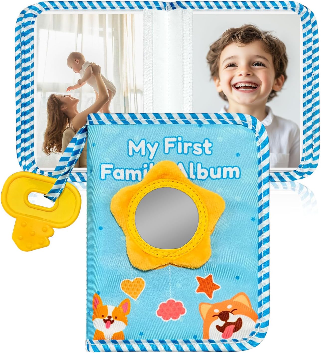 Organic Cotton Baby Photo Album Fabric with Latex Pendant and Safety Mirror as Memory Album Holds 10 x 15 cm Photo Photo Album Boy Girl Baby Gift Puppy