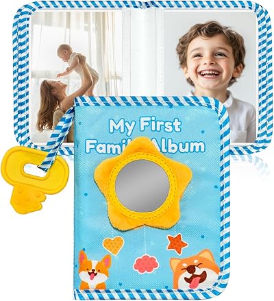 My First Photo Album for Baby, 18|4x6" Baby Photo Book with Soft Cloth Cover & Safety Mirror, Toddler Family Photo Book for Newborns Baptism Birthday Gifts (Puppy)