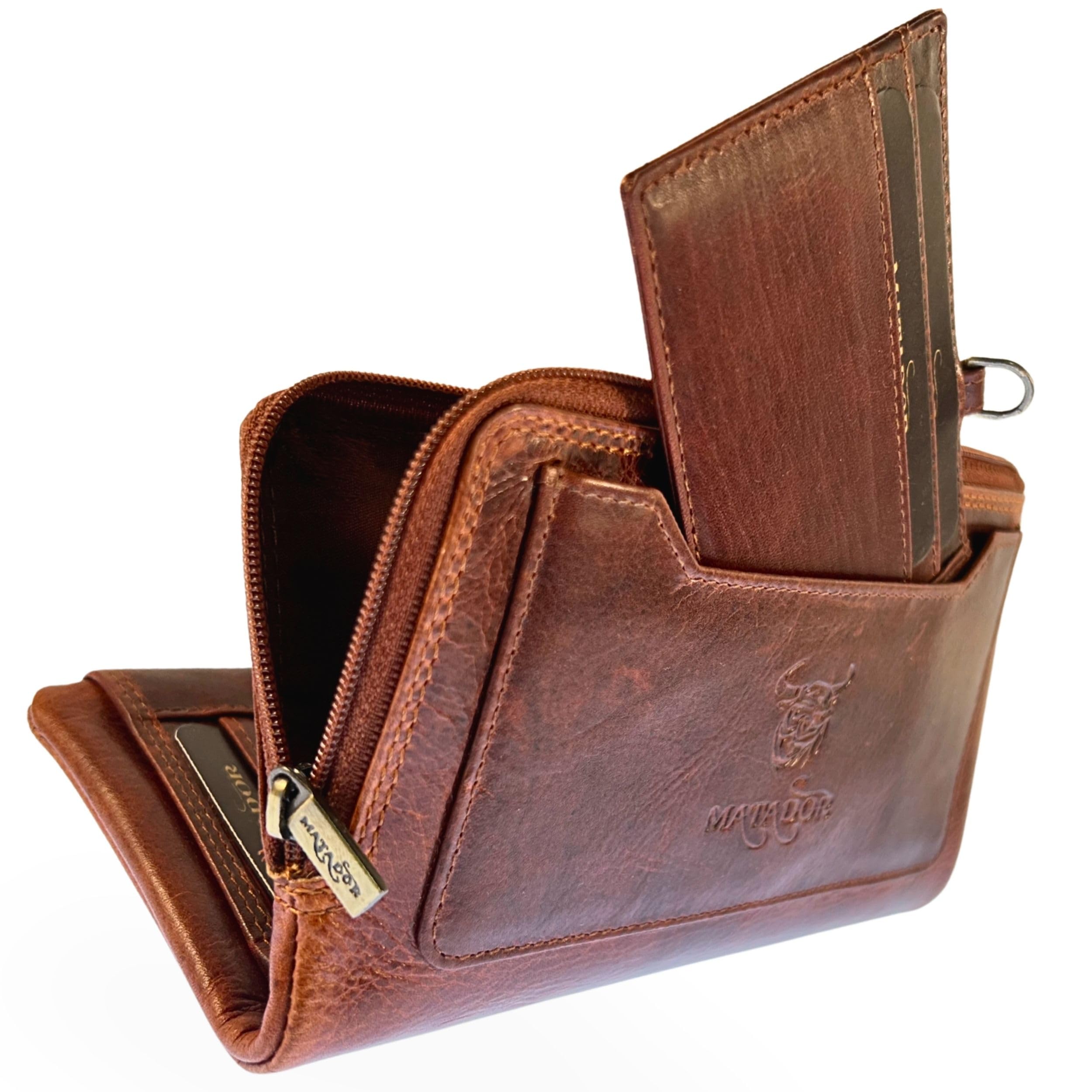MATADOR |Puebla| Leder Portemonnaie Damen Mittelgroß mit edler Geschenkverpackung | Geldbörse Damen Mittelgroß Hochformat| RFID Geldbörse Herren Leder Geldbeutel Vintage Braun