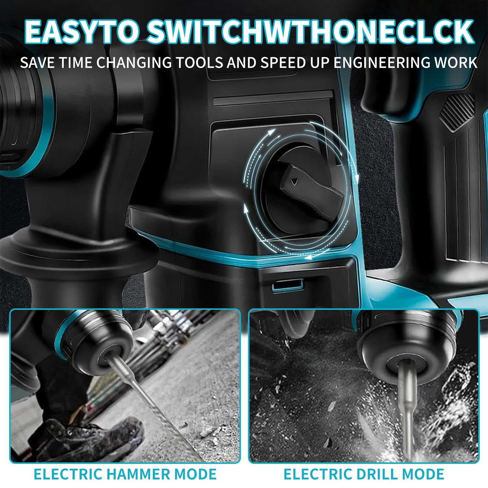Taladro de percusión compatible con Makita 18 V | Taladro de impacto sin escobillas, 2,2 J, 1400 rpm, 8 guantes, cinceles de perforación de martillo (sin batería)