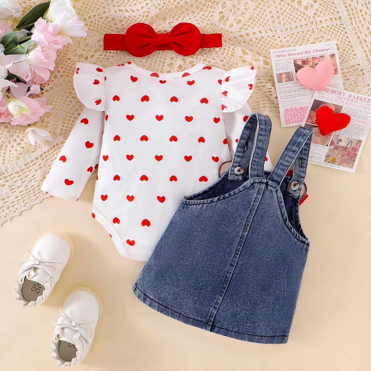 Baby Girl Clothes Fall Winter Outfits Long Sleeve Romper Bear Cartoon Suspender Skirt Bow Headband Set 0-18 Months - Image 3