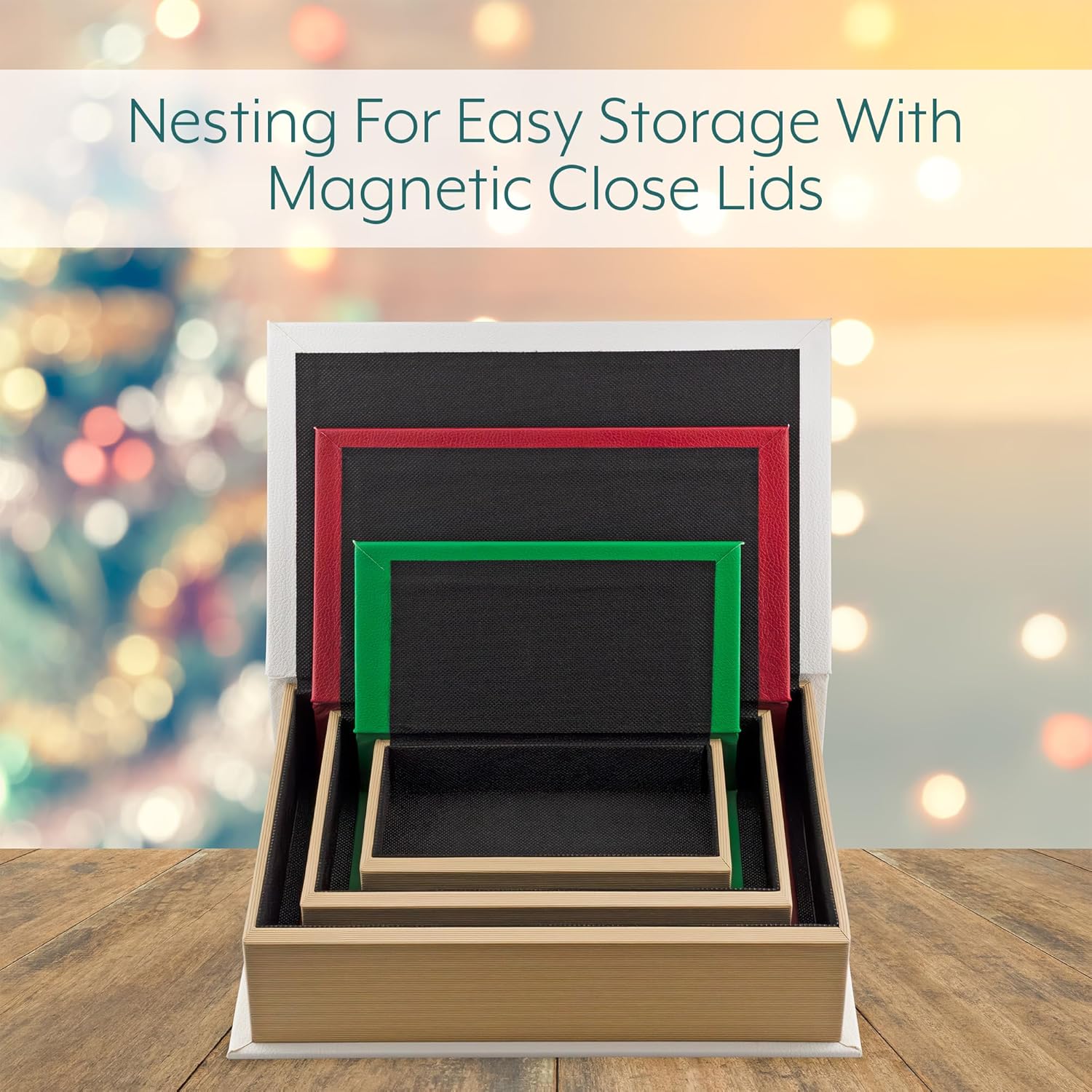 Decorae Magic Nesting Christmas Books (Set of 3); Russian Doll Style Hidden Books, Holiday Themed Fake Books