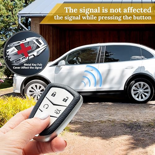 Miniatura 6 de Funda para llavero Cadillac con llavero de cuero, funda avanzada de TPU suave con superficie de cuero de grano para Cadillac Escalade CTS SRX XT5