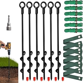 VASGOR Heavy Duty 16” Tree Stakes and Supports for Young Trees, Set of 3 Tree Stake Kit with 3 Straps for Staking and 39 Feet Rope, Can be Used with Drill (Adapter Included) (Black - Set 6)