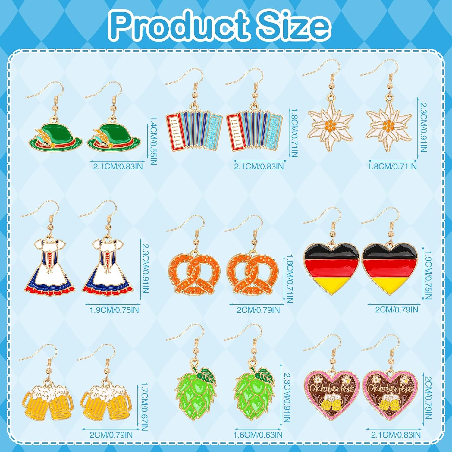 AUGSUN 9 Pairs Oktoberfest Earrings for Women Bavarian Dangle Jewelry image 2