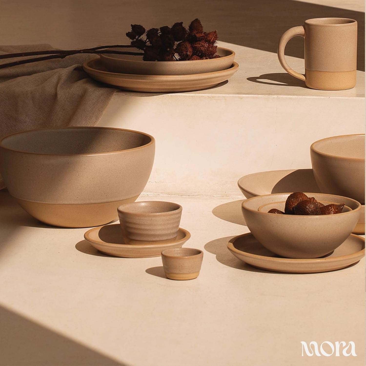 Mora Nano Ramekins Set of 4, 2oz Ceramic Pottery Sauce Cups - Microwave, Oven and Dishwasher Safe - Mushroom