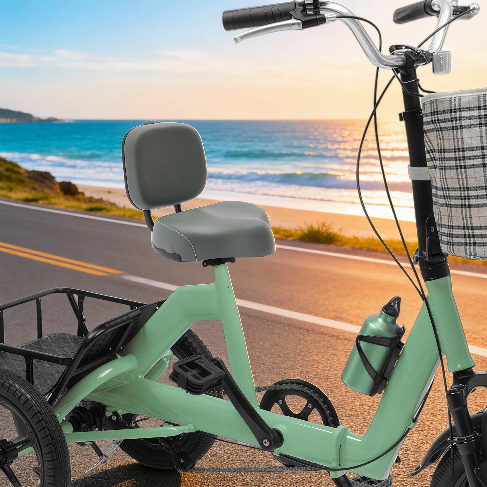 Selle de Vélo avec Dossier Gris - Siège Confortable pour Tricycle & Vélos Électriques - Hauteur Réglable - Hommes, Femmes & Séniors