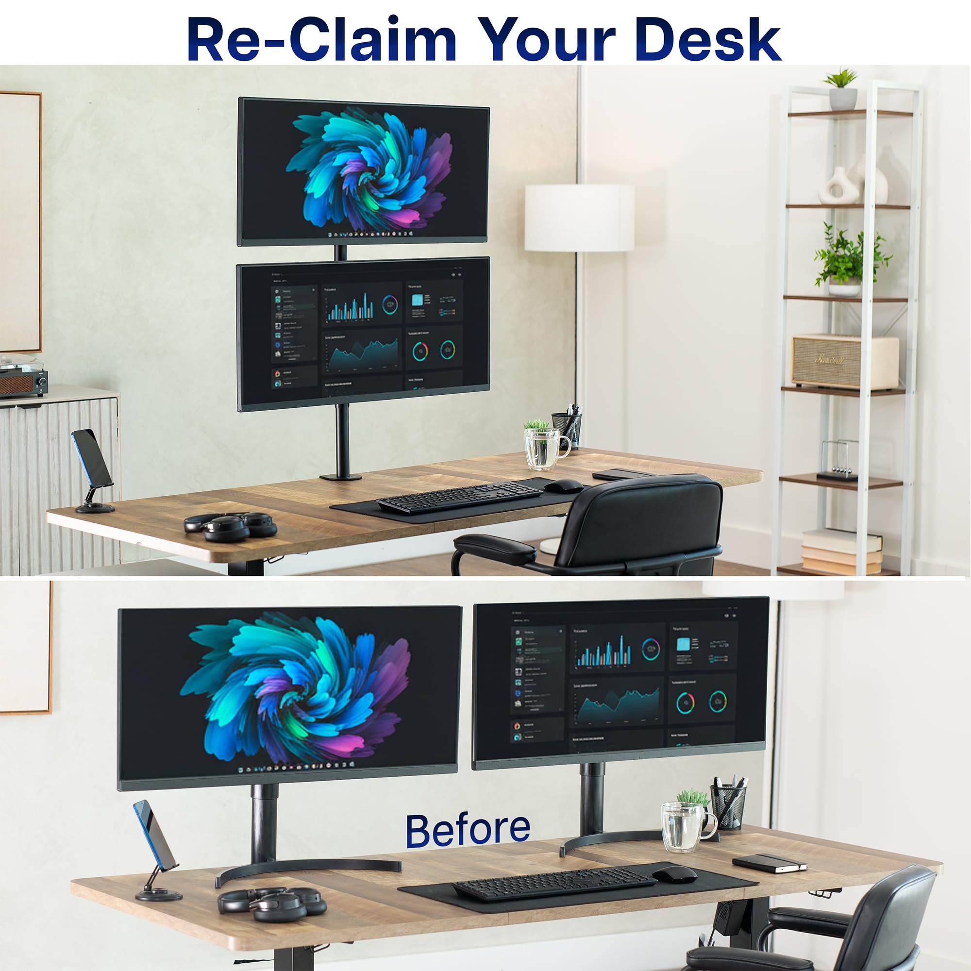 Vivo Supporto per Doppio Monitor Verticale, Supporto Regolabile Extra Alto per 2 Schermi Ultrawide fino a 34 Pollici, Capacità 10 kg, Nero, STAND-V002T