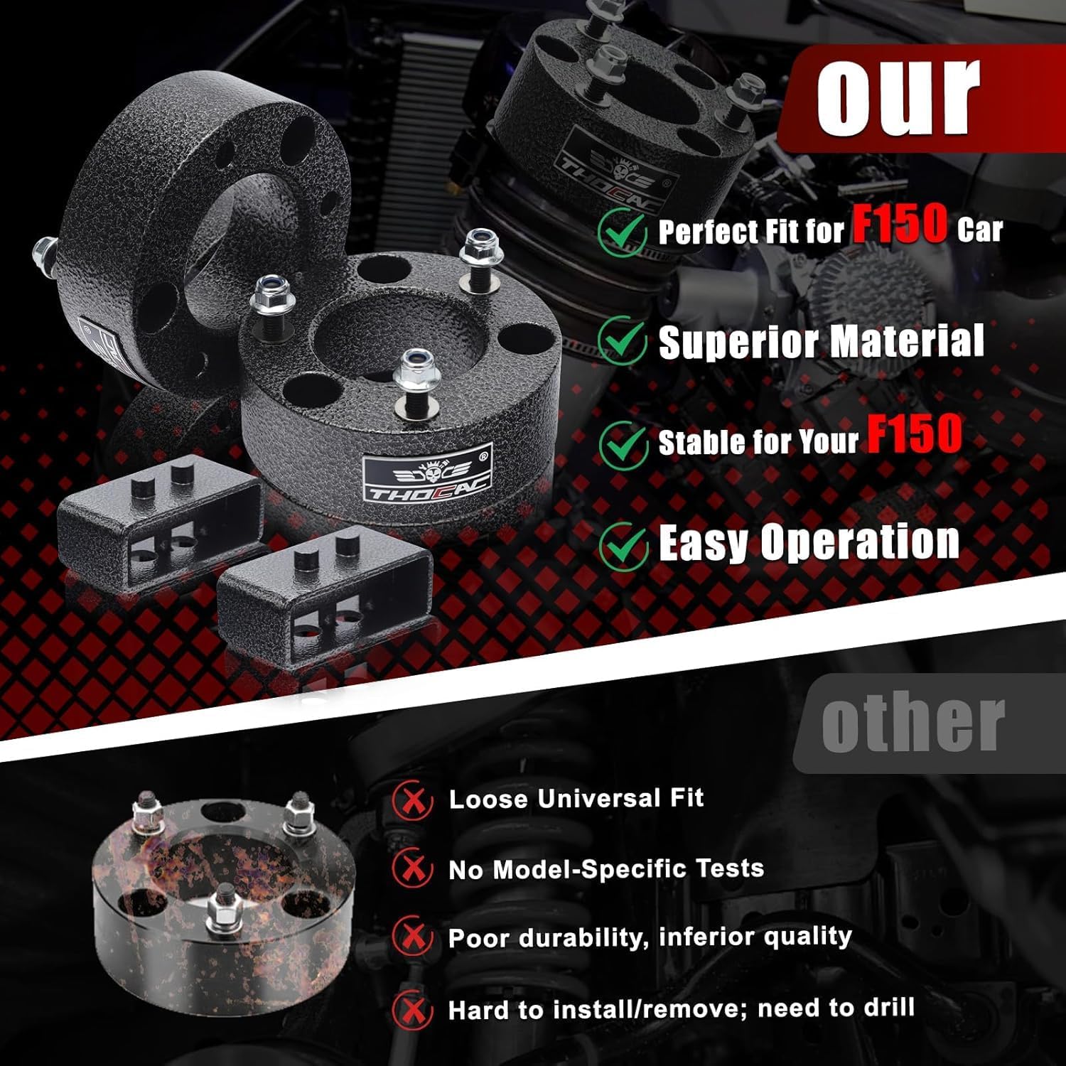 3" Front & 2" Rear Leveling Lift Kit, Compatible with 2004-2020 F150 2WD/4WD, Forged Aluminum Strut Spacers, Rear Blocks & Extended U-Bolts, No Cutting No Welding