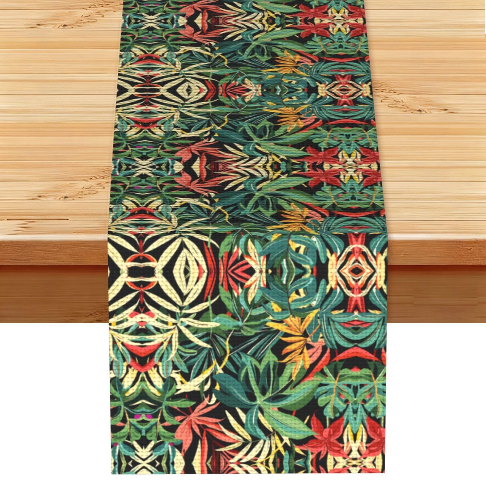 Bold Coral Teal Leaves Printed Table Runner 13 x 72, Wrinkle Resistant Decor for Dining Table Coffee Table Fireplace
