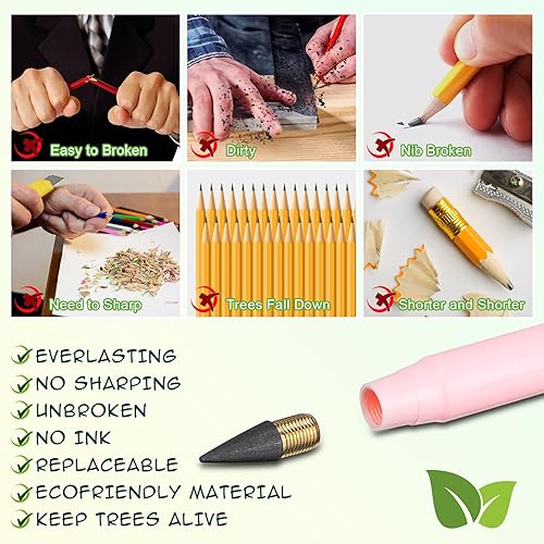 Miniatura 5 de 10 lápices eternos sin tinta eterna con borrador, lápiz reutilizable borrable con punta de repuesto para niños, escritura, dibujo, dibujo, dibujo,