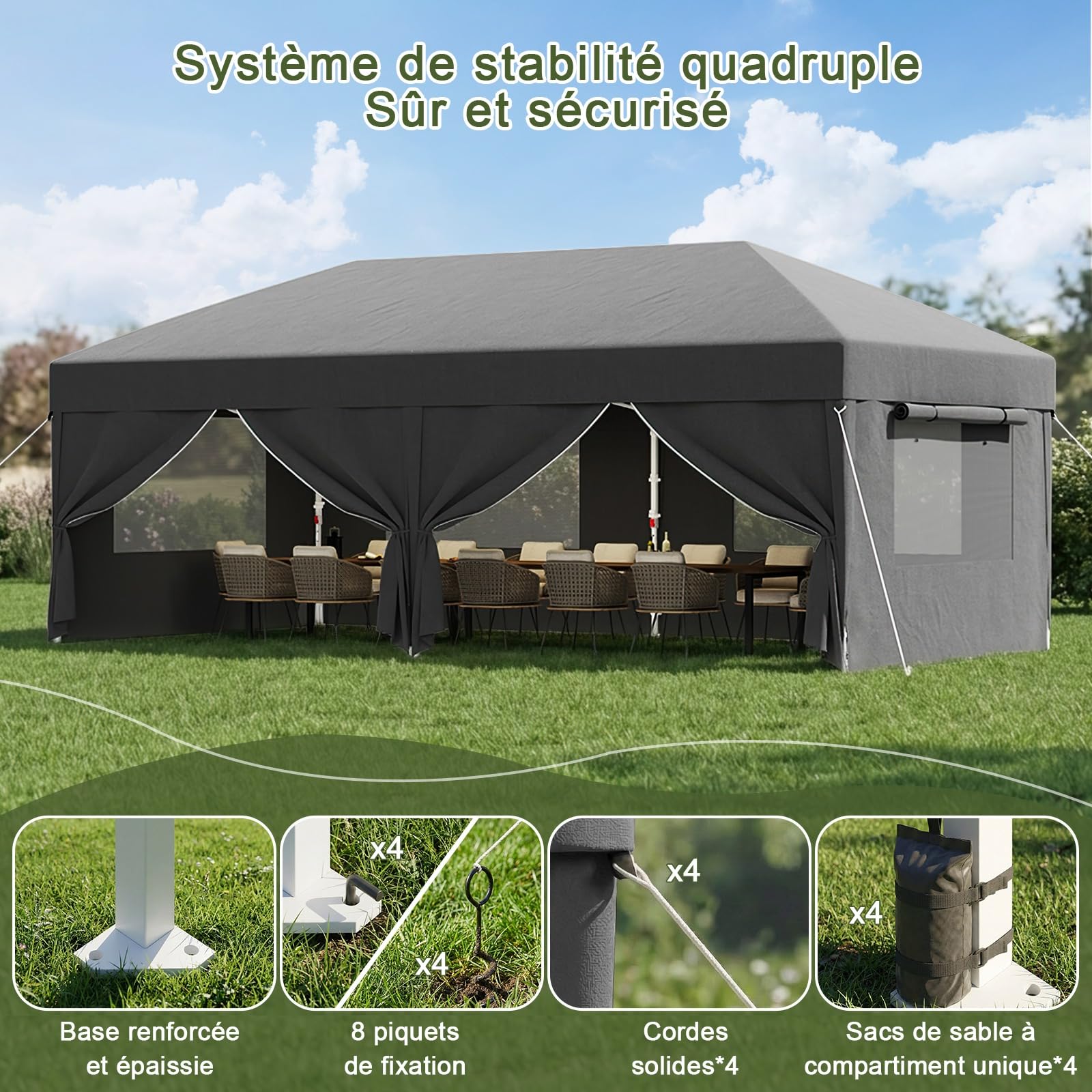 Devoko Tonnelle Pliante avec Fenêtre Moustiquaire Aérée, Tonnelle 3x6 Imperméable Stable, Tonnelle Pop Up avec Parois Latérales, Protection UV 50+, Tente de Fête pour Jardins, Camping (Gris)