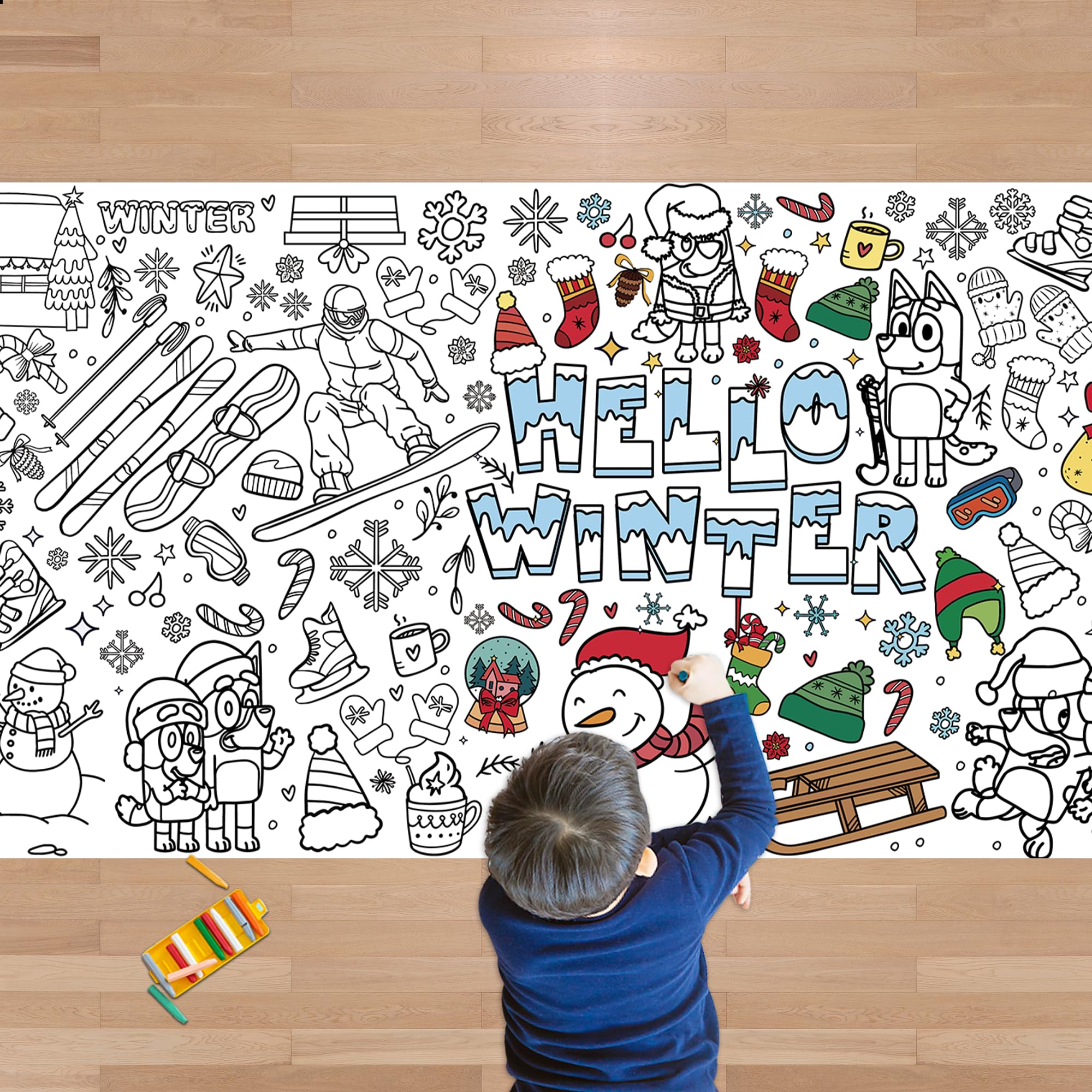 Winter Giant Coloring Poster/Tablecloth - Winter Decorations for Home - 30 x 72 Inches Jumbo Paper Coloring Banner - Kids Crafts Activities Gifts Games Party Favors Birthday Decorations
