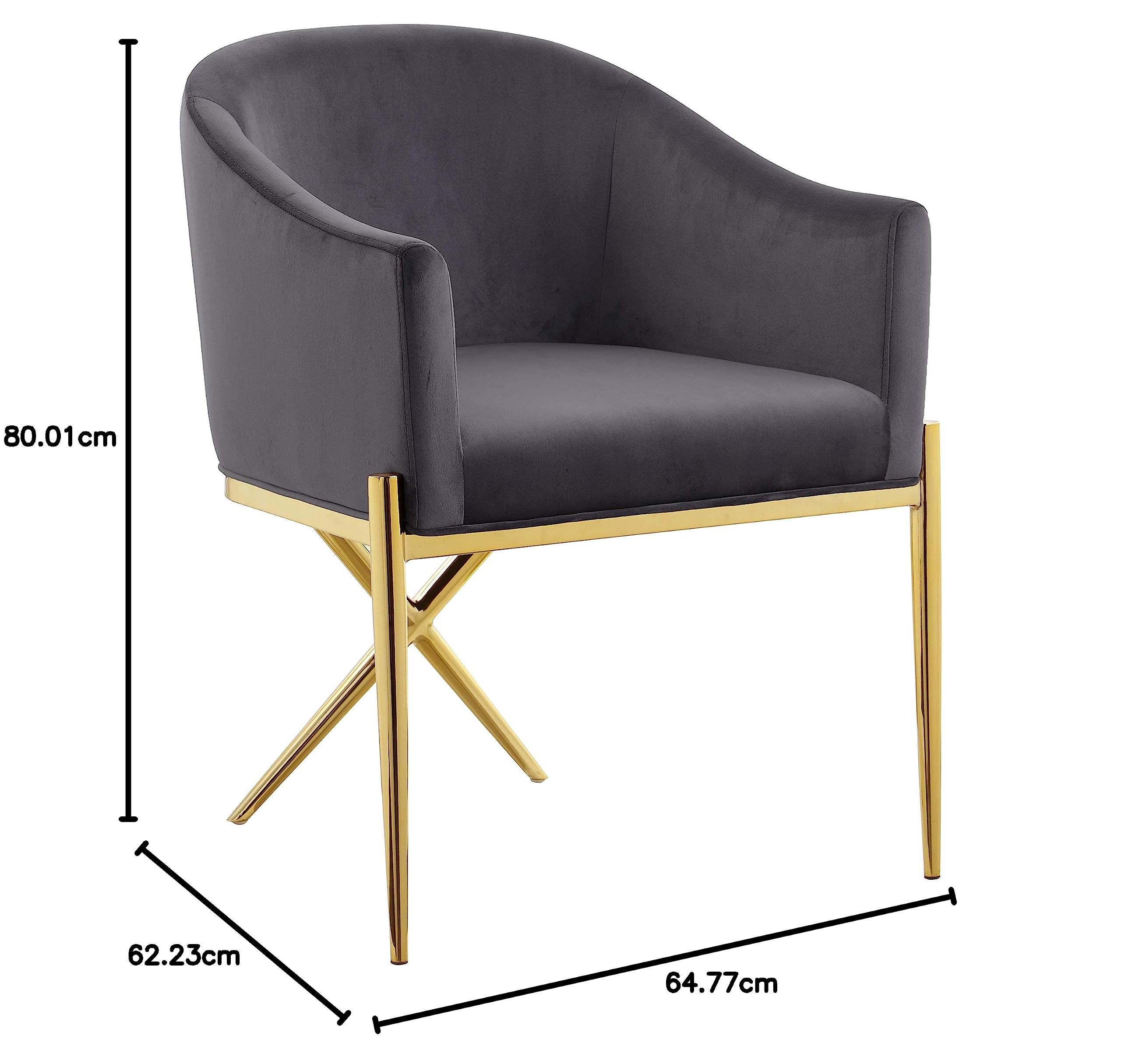 Meridian Furniture Esszimmerstuhl Xavier – Samtbezug Schwarz, X-förmige Stahlbeine | Moderner Designerstuhl 64,8x62,2x80 Cm