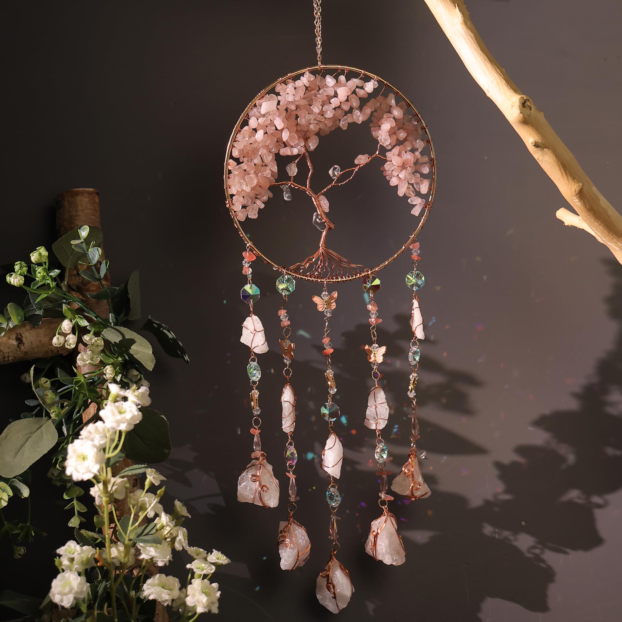 Attrape-rêves agate de cristal rose objet decoration interieur et ornement jardin