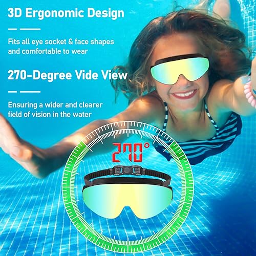 Miniatura 4 de Gafas de natación para niños, gafas de natación polarizadas para niños, visión amplia, antivaho sin fugas, gafas de natación para edades de 4 a 16