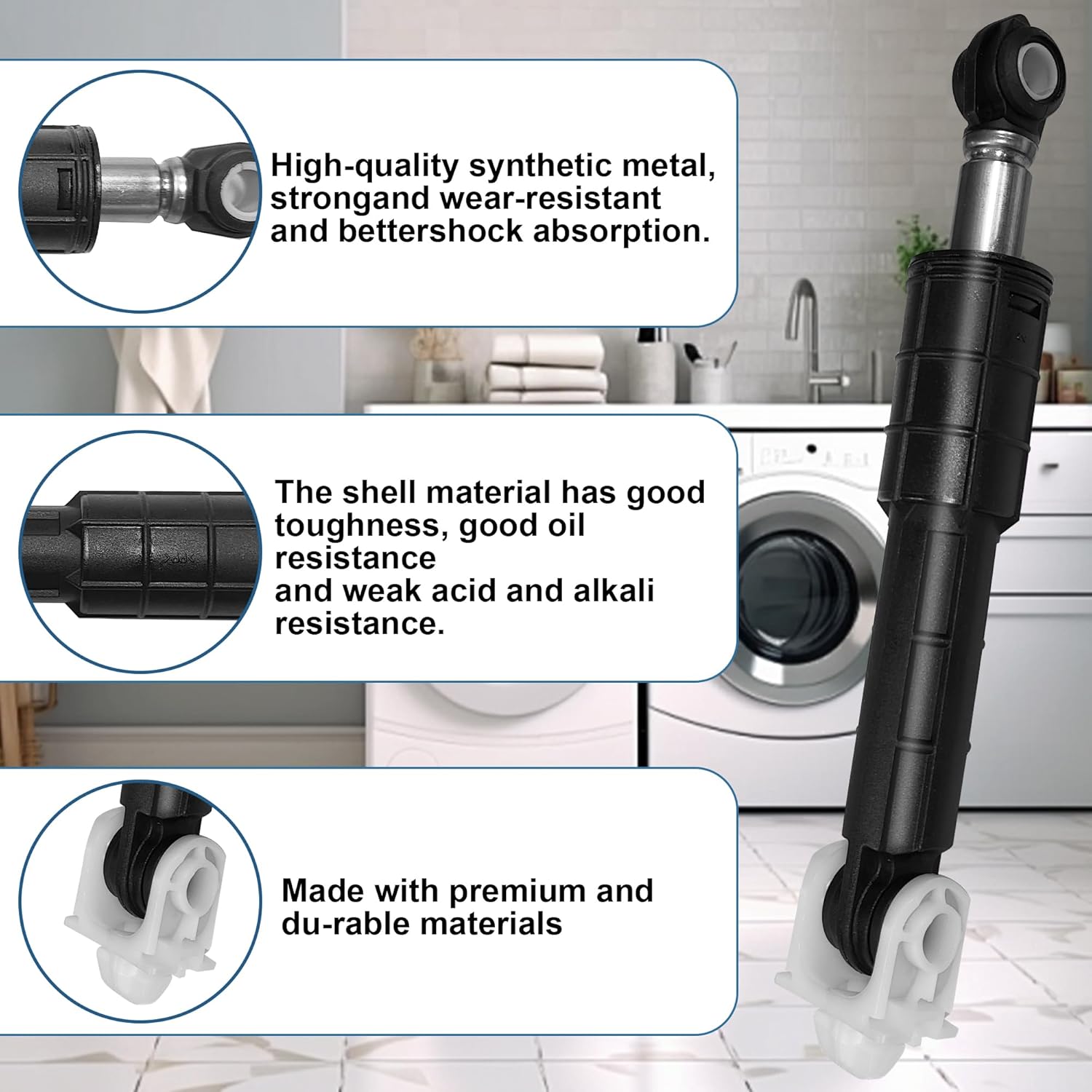 WH01X20826 Washer Shock Absorber Kit (4 Shock and 4 Pins) Fit for GE General Electric, Kenmore Washers Replaces WH01X10343 WH01X10385 WH01X10260 WH01X10425 AH1482318 AP4265856 PS1482318 PD00001516