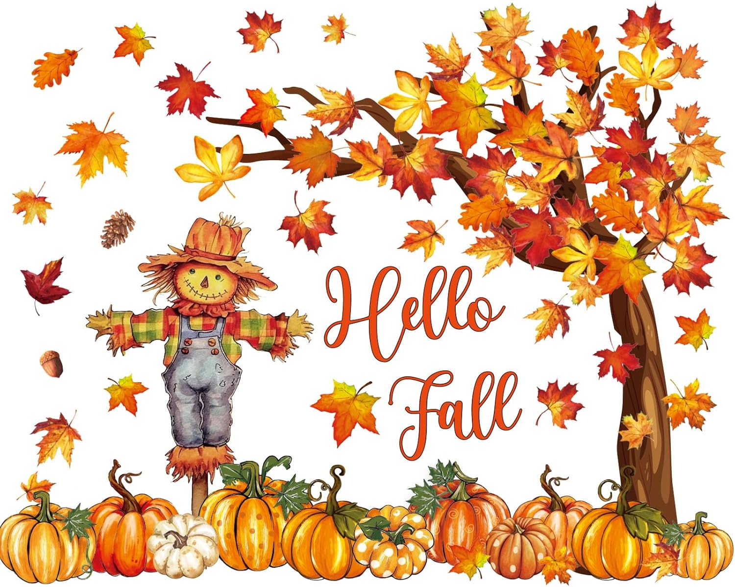 81Pcs Fall Thanksgiving Bulletin Board Decorations Scarecrow Maple Leaf Pumpkin Cutouts for School Home Wall Chalkboard Decor