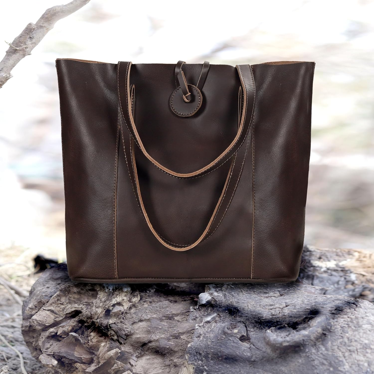 Genuine Leather Tote Bag for Women – Large Shoulder Handbag, Vintage Brown Purse, Stylish Work & Travel Tote Fits Laptop (Sawana Dark Brown) - Image 7