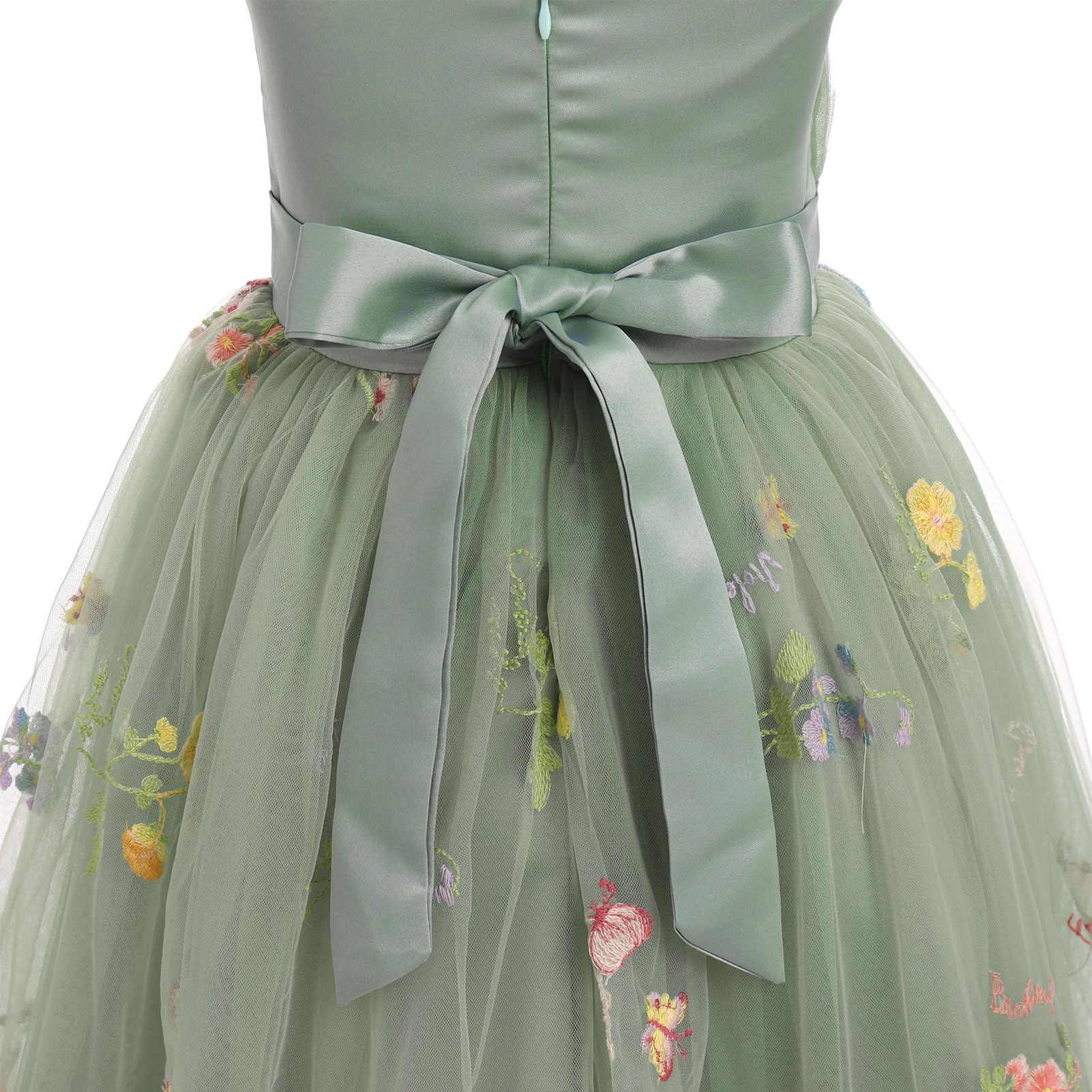 OMEWEE Abito da damigella d'onore, senza maniche, con spalline sottili, scollo a V, in tulle, da principessa, per feste, matrimoni, damigelle d'onore