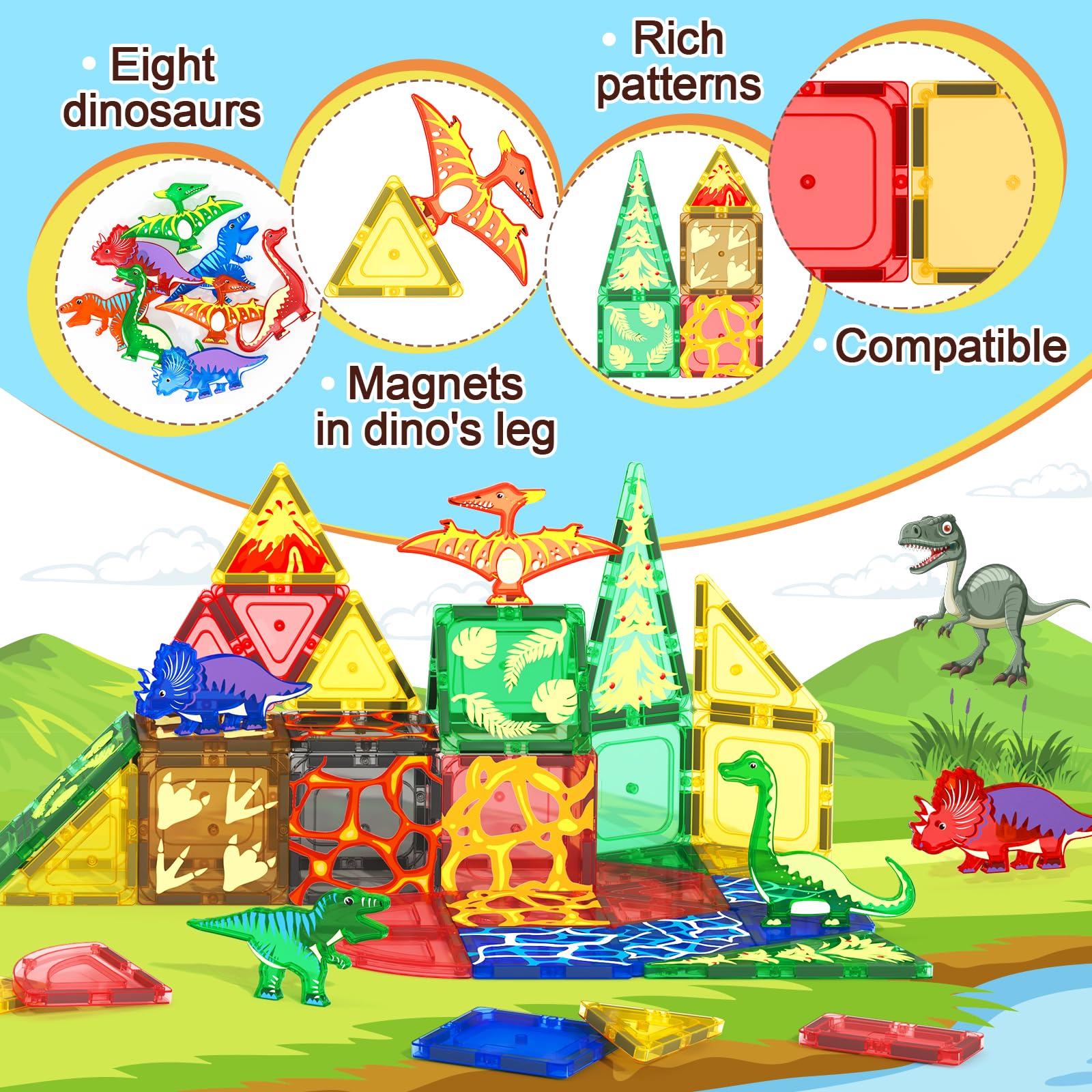 Coodoo Dinosaur Magnetic Tiles - 102 Piece Set -3