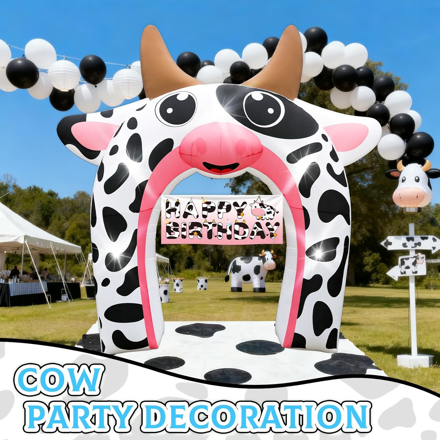 12FT Cow Inflatable Arch Outdoor Decorations Giant Cow Blow Up Built-in 5 LED Lights for Farmhouse Cow Theme Baby Shower First Rodeo Birthday Western Cowboy Cowgirl Party Yard Garden Lawn