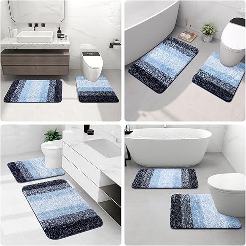 Miniatura 9 de Arotive Juego de 3 alfombras de baño extrasuaves y absorbentes, lavables y secas a máquina, tapetes para baño, inodoro, bañera y ducha, de 24 x 16,