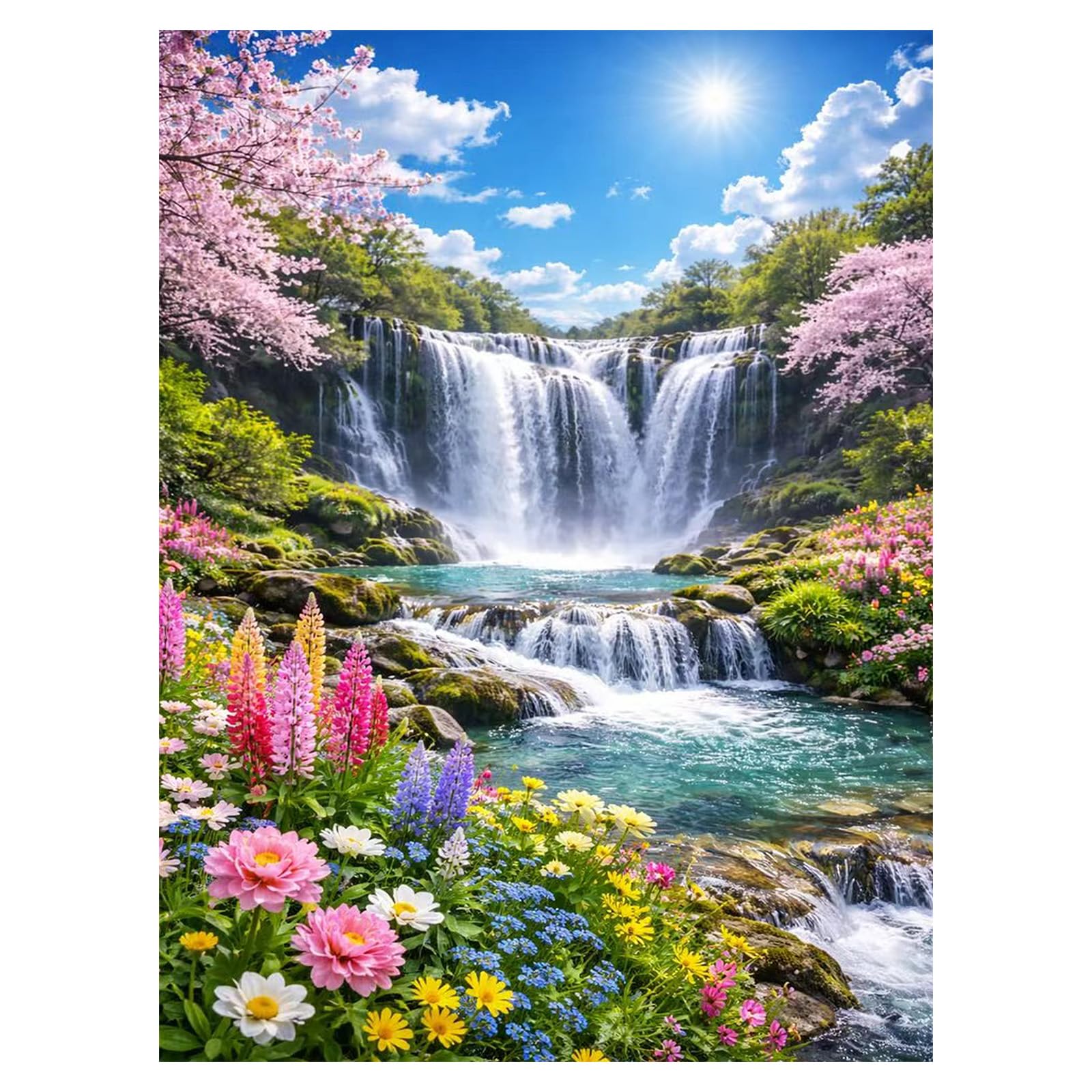 Querencia Waterfall Diamond Art Kits Adults, Landscape Diamond Painting Kits for Adults, Cherry 5D DIY Full Round Drill Gem Art Craft for Relaxation, Home Wall Decor 12x16 in