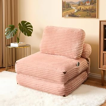 Foldable Sofa Bed,Boneless Convertible Chair Bed with Pillow,Pink