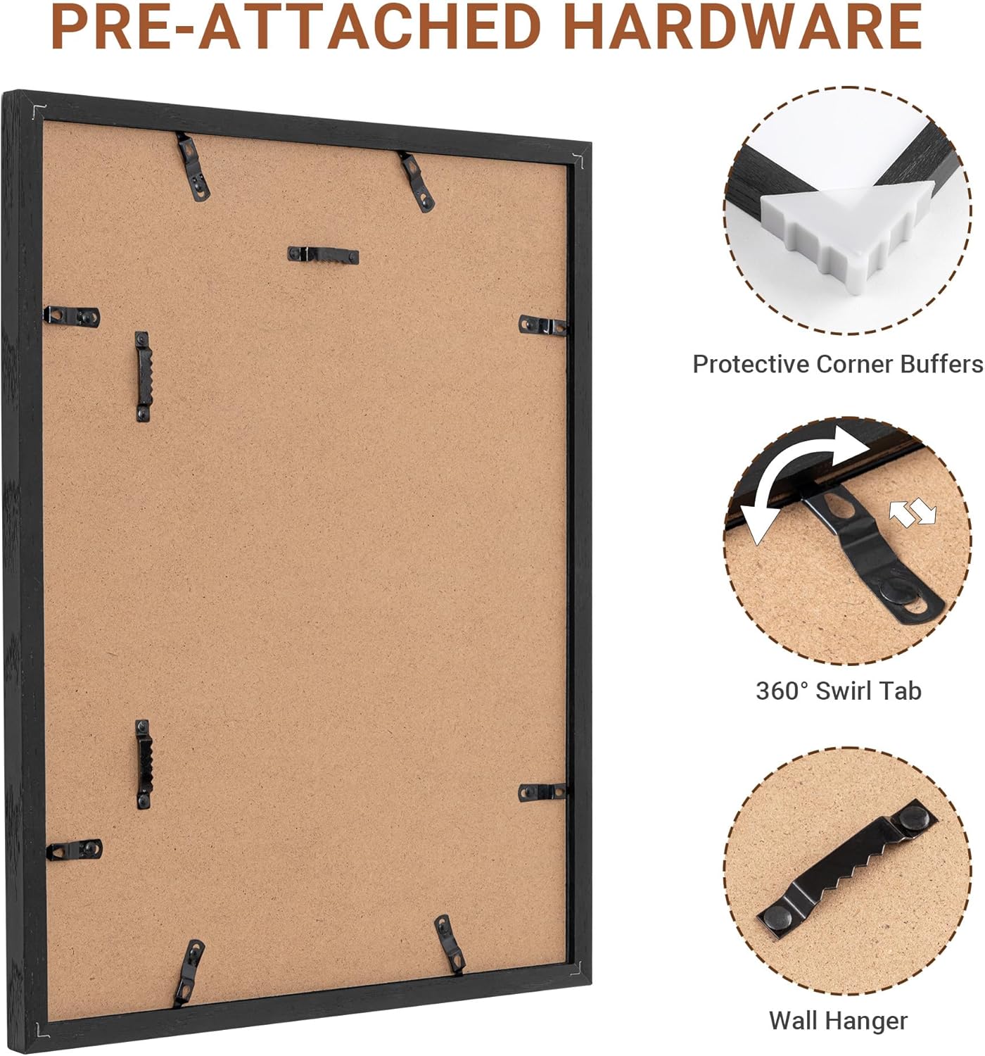 Vivelove 11x16 Picture Frames, Natural Solid Oak Wood Picture Frames with 2.0mm Tempered Real Glass, Wall or Tabletop Display for Graduation Family Birthday Document, No Mat, Black