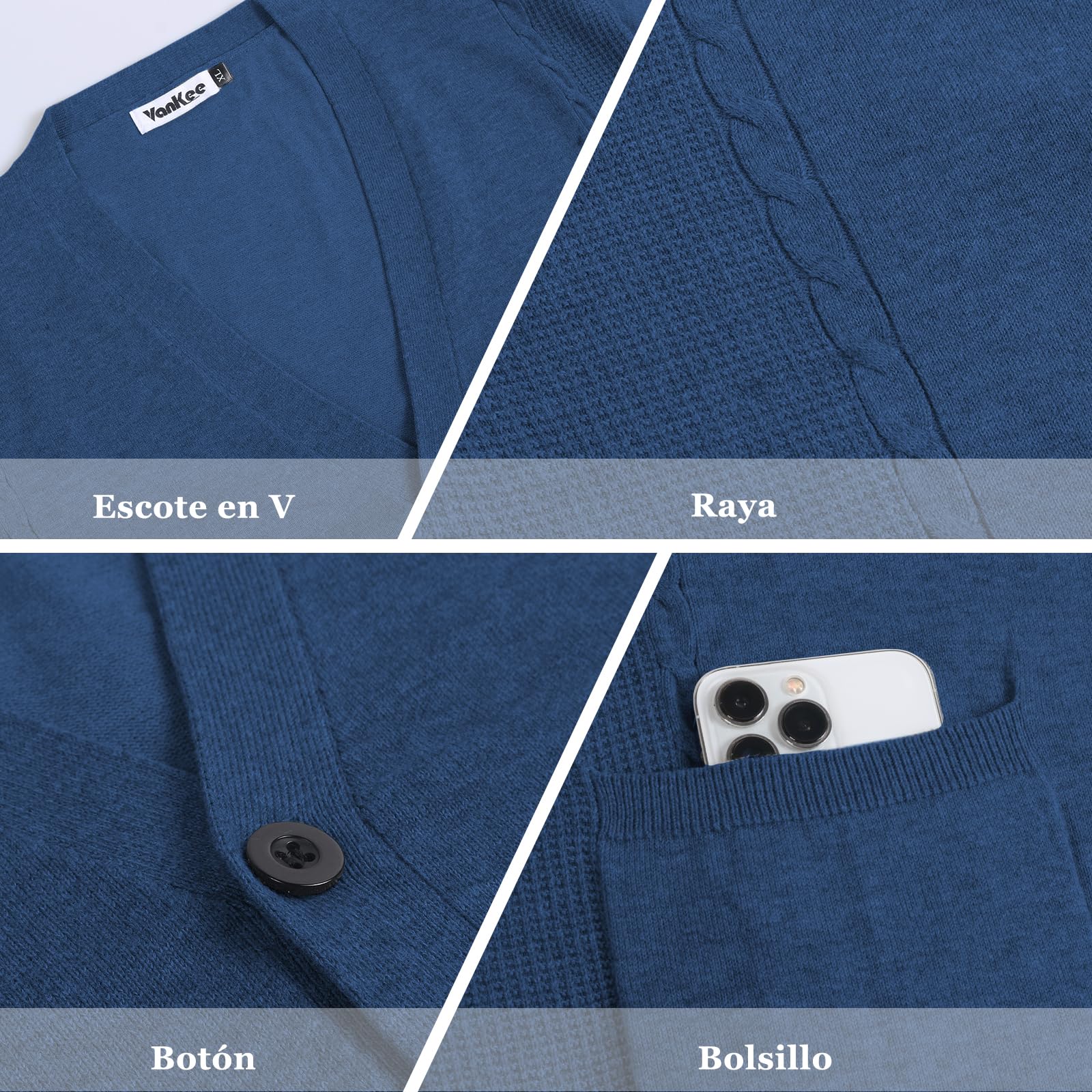 Suéter de Punto para Hombre Cuello V Chaqueta Casual Cierre de Botones Bolsillos Primavera Otoño