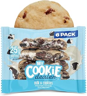 My Cookie Dealer Protein Cookies, Milk & Cookies (6-Pack, 3.8oz Each) - 25g of Protein per Cookie - Individually Wrapped Workout Snacks for On-The-Go Travel